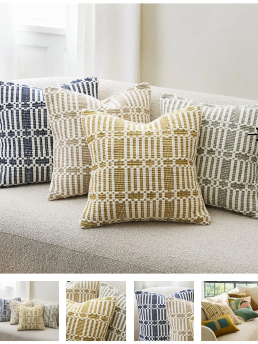 Set of two West Elm Bailey Woven Check Accent Pillows in Beige and Mustard